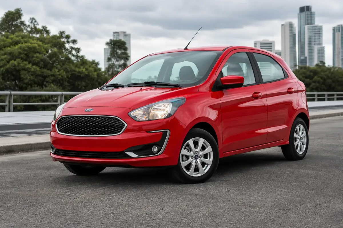 Ford Ka 2018 rojo de cinco puertas visto de tres cuartos
